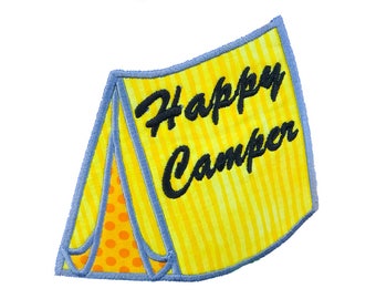 Happy Camper Embroidery Design - Tent Applique Design - Camping Applique Design - 4x4 - 5x7 - Digital File Only