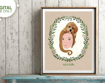 Custom Portrait Illustration, Printable Personalizied Portrait, Custom Birthday Gift, Mothers Day Gift, Christmas Gift, Graduation Gift