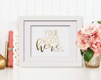 Custom Foil Print|Custom Quote In Frame|Copper Foil Print|Cubicle Decor|Custom Quotes Printed|Gold Office Decor|Framed Gold Foil Print|Gift