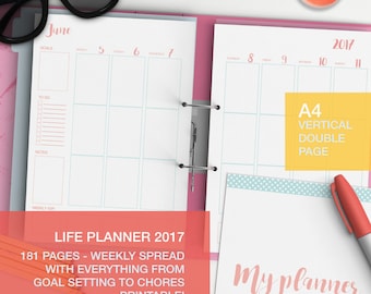Personal planner 2017 - A4 weekly planner - weekly agenda 2017 - expense tracker - A4 planner pages