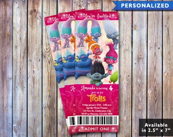 Trolls Invitation - Trolls Birthday Invitation Ticket - Trolls Movie Ticket Invitation (Digital File Download)
