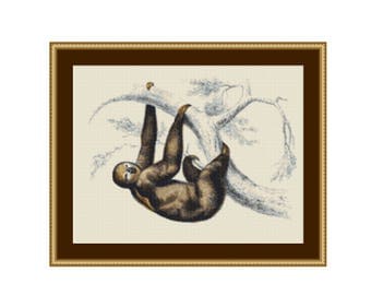 BLOWOUT SALE! - Buy 2, get 2 more! - Three-Toed Sloth Cross Stitch Pattern, Instant PDF Digital Download Cross Stitch Chart (P-476)