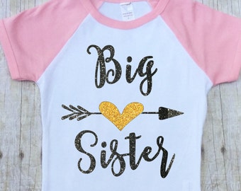 Big Sister Shirt-Big Sister Announcement Shirt-New Baby Announcement Shirt-Sibling Announcement Shirt-Pregnancy Reveal-Glitter-