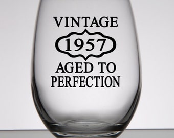60th Birthday Gift, Vintage 1957, Aged to Perfection, Birthday Rocks Glass, Moms 60th, Dads 60th, Woman's 60th, 60th Party Favors
