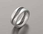 Wave ring, mathematical, voronoi, unisex wedding ring, curvy ring, two color wedding ring, black silver ring, geek wedding ring, wavy ring