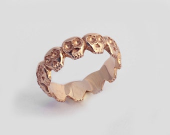 14K Rose Gold Skull Ring, Skull Wedding Ring, Gothic Wedding Ring, Skull Wedding Band, Skull Eternity Ring, Gold Stacking Ring, Promise Ring