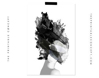 Freyja | Woman Abstract Art Digital Collage | Printable Poster | Black white Woman painting Photography | Mixed media modern art print