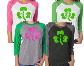 Adult Monogram St. Patrick's Day Shirt|Glitter Monogram Shamrock