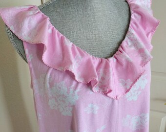 SUMMER CLEARANCE: Vintage Ralph Lauren Nightgown, Pink & White Floral, Small, Knee Length, Sleeveless Stretch Cotton Knit, Ca. 1990s