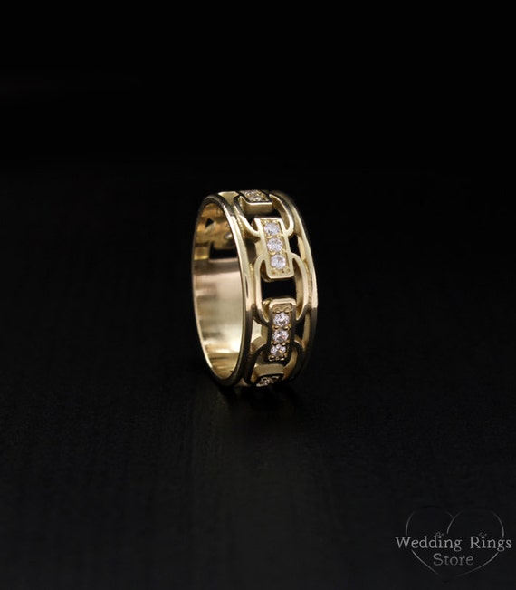 Wedding ring chain Unique wedding band Men women gold band