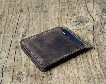 Leather wallet with money clip money clip wallet card case minimalist handmade dark brown