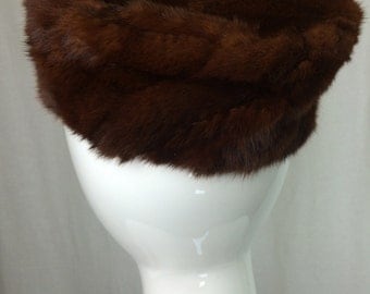 Vintage Brown Fur Hat Pillbox Hat Retro Winter Hat