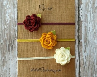 Flower headband set, baby headbands , felt flower headband, Newborn headband, infant headband, roses headband, baby flower headband