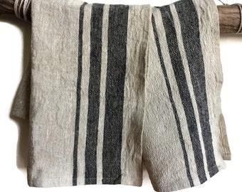 Kitchen Towel Handmade, Striped Tea Towel, Linen Dish Towel, Dark Light Beige Striped Towel, Organic Tea Towel, Natural Linen Towel