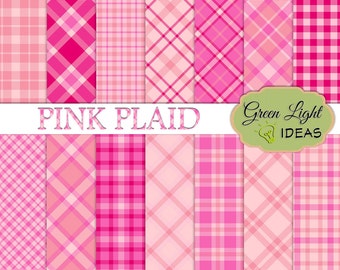 Pink Plaid Digital Papers, Plaid Printable Papers, Commercial Use Scrapbook Backgrounds, Plaid Pink Digital Textures, Plaid Digital Patterns