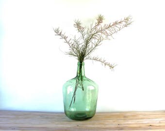 Vintage demijohn bottle 10 liters - Green demijohn bottle - French green glass demijohn carboy wine bottle 10 liters - Big demijohn bottle