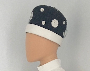 1960's black vintage mod hat with white polka dots