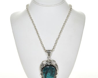 Spiderweb Turquoise Native American Silver Pendant with Bead Necklace