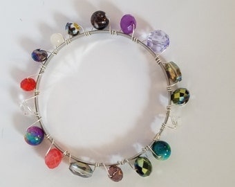 Multicolored bead bangle bracelet