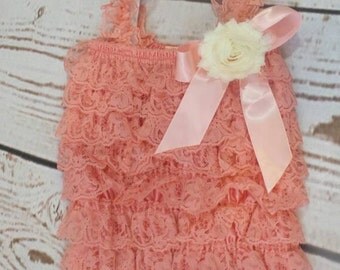 Dusty Rose Lace Romper-baby romper, petti lace romper, girl romper, petti rompers, ruffle romper, birthday, cake smash, photo shoot
