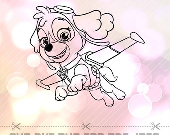 Paw Patrol Skye SVG DXF Vector Cut Files Cricut Designs Silhouette Party Supply Decoration Vinyl Decal Tshirt Craft Stencil Template ClipArt