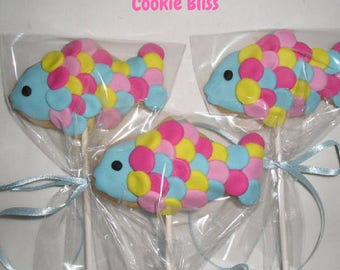 6 Rainbow Fish Cookie Pops Party Favors Kids Birthday Favors Decorated Cookies Baked Goods Cookie Lollipops Cookie Gifts Sugar Cookies