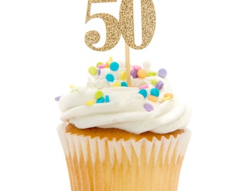 12 CT Glitter Birthday Number Cupcake Topper Block 50th birthday First Birthday Pink & Gold Birthday Gold Birthday Cupcake Topper