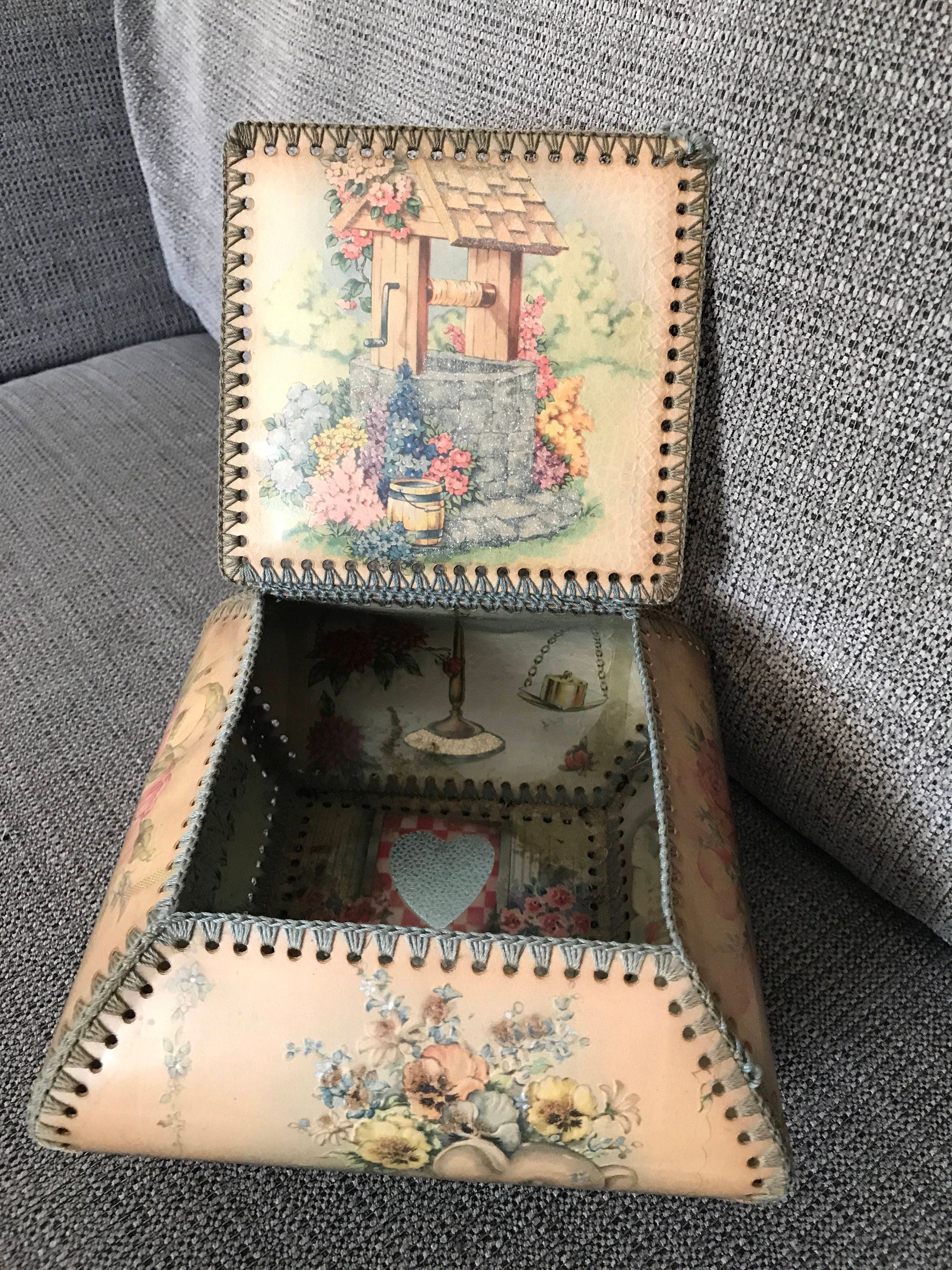 Vintage Crocheted Box Greeting Card Box 50s Handmade Postcard