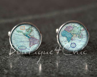 Antique map cuff links, map cufflinks, old map, cufflinks