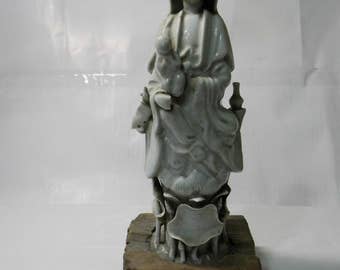 19th Century Blanc De Ching De Hua Child Granting Gwan Ying