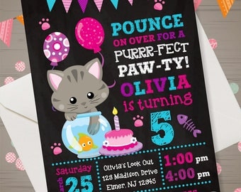 KITTY Invitation Kitty Birthday Party Kitty Birthday Invitation Cat Chalkboard Invitation Cat Birthday Party Kitten Invitation Kitty Invite