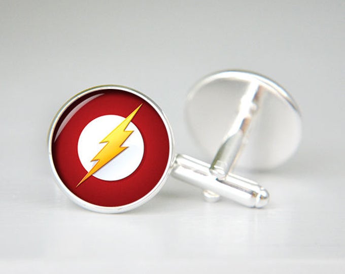 Flash cufflinks, Flash jewelry, Flash accessories, superhero cufflinks, cool gift, mens cufflinks, silver cuff links