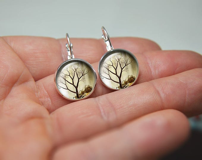 Tree Of Life dangle earrings, tree of life jewelry, Tree earrings, nature jewelry, nature, glass earrings, photo earrings