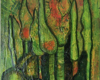 Aryl abstract trees, 40 x 40 cm, canvas on stretcher, unique, handgemat