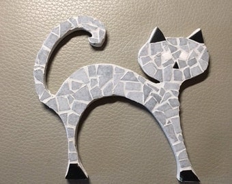 Little gray and black cat in mosaic, mosaic's cat grey