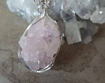 Wire wrapped, Rose Quartz cluster, sterling silver wire.