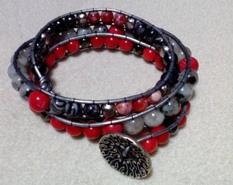 Silver Leather Three Wrap Bracelet
