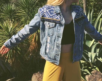 Boho inspired | Denim jacket | Festival jacket | Embellished | Distressed denim | Fringe