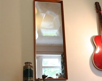 Retro Full Length Wall Mirror. Solid Teak Surround. Vintage Mid Century 1960s Danish Style. Immaculate Condition.