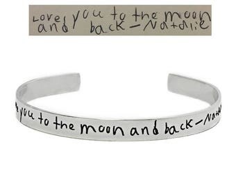 Actual Handwriting Cuff Bracelet - Signature Handwriting Jewelry - Handwritten Note Keepsake - Mother's Day Gift - Custom - 1302