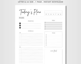 Daily planner printable, letter size, A4, planner insert, to do list, day organizer, instant download