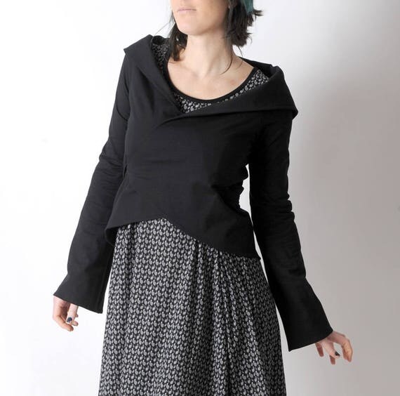 Black Wrap Cardigan Black cotton jersey Shrug Black