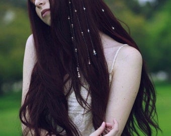 Sparkly 6 Strand Crystal Hair Extensions Bridal Hairpiece Renaissance Medieval Reign Illusion Veil Hippie Wedding Hairpiece Aurora Borealis