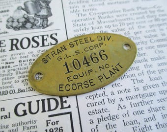 Vintage Brass Numbered Stran Steel Tool Tag Ecorse Michigan (C)