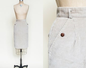 1980s Khaki Corduroy Skirt --- Vintage Small Pencil Skirt