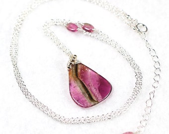 Luxe Watermelon Tourmaline necklace, Watermelon Tourmaline slice pendant, 925 Silver necklace, October Birthstone, Gift for Her