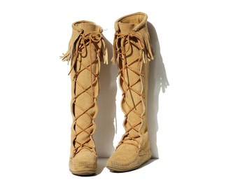 Richmond Gold Suede Leather Moccasin Tall Lace Boots / size 5