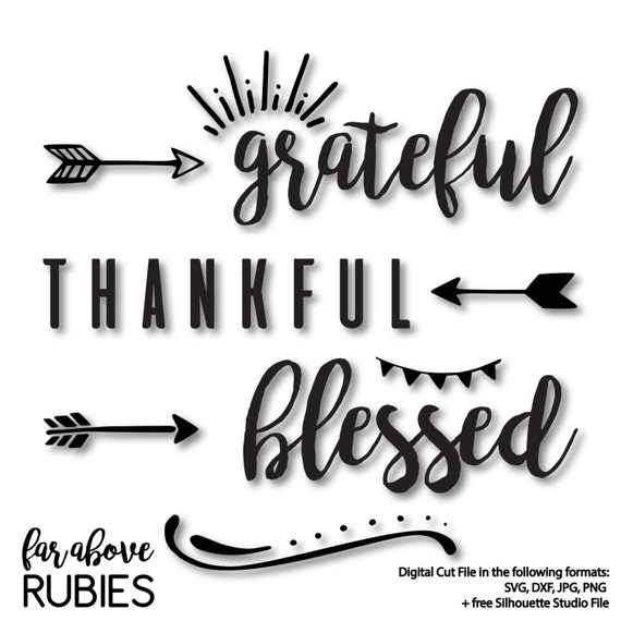 Download Grateful Thankful Blessed with flourishes & arrows SVG DXF