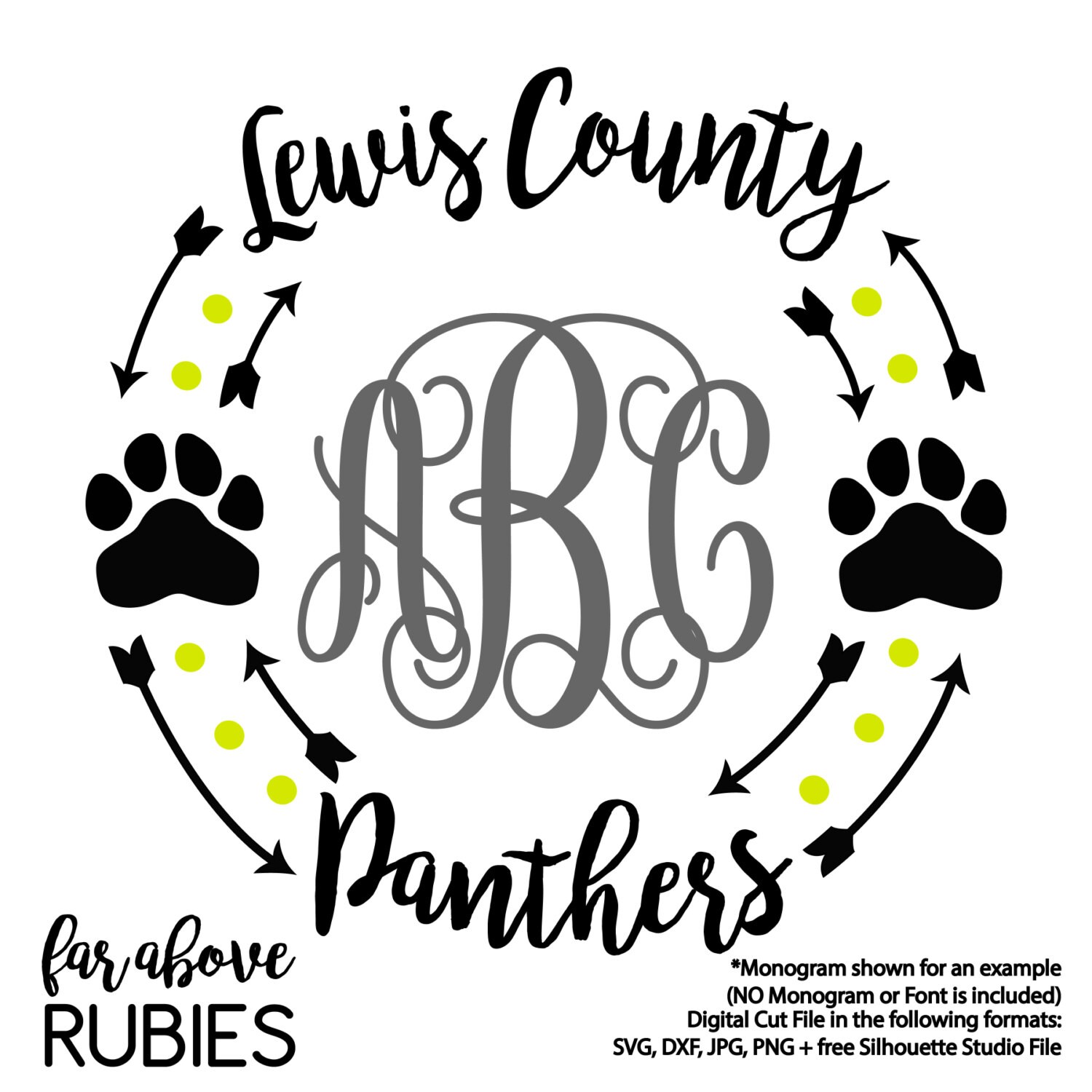 Download Lewis County Panthers Paw Print Monogram Wreath (monogram ...