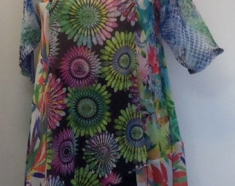 Coco and Juan, Plus Size Tunic, Women’s Top, Asymmetric Tunic, Mixed Print Chiffon, Size XL (fits size 14/16) Bust 45 inches